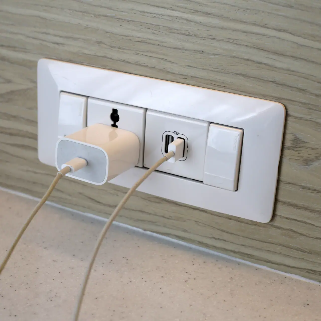 New wall outlet with a USB charger plugged in