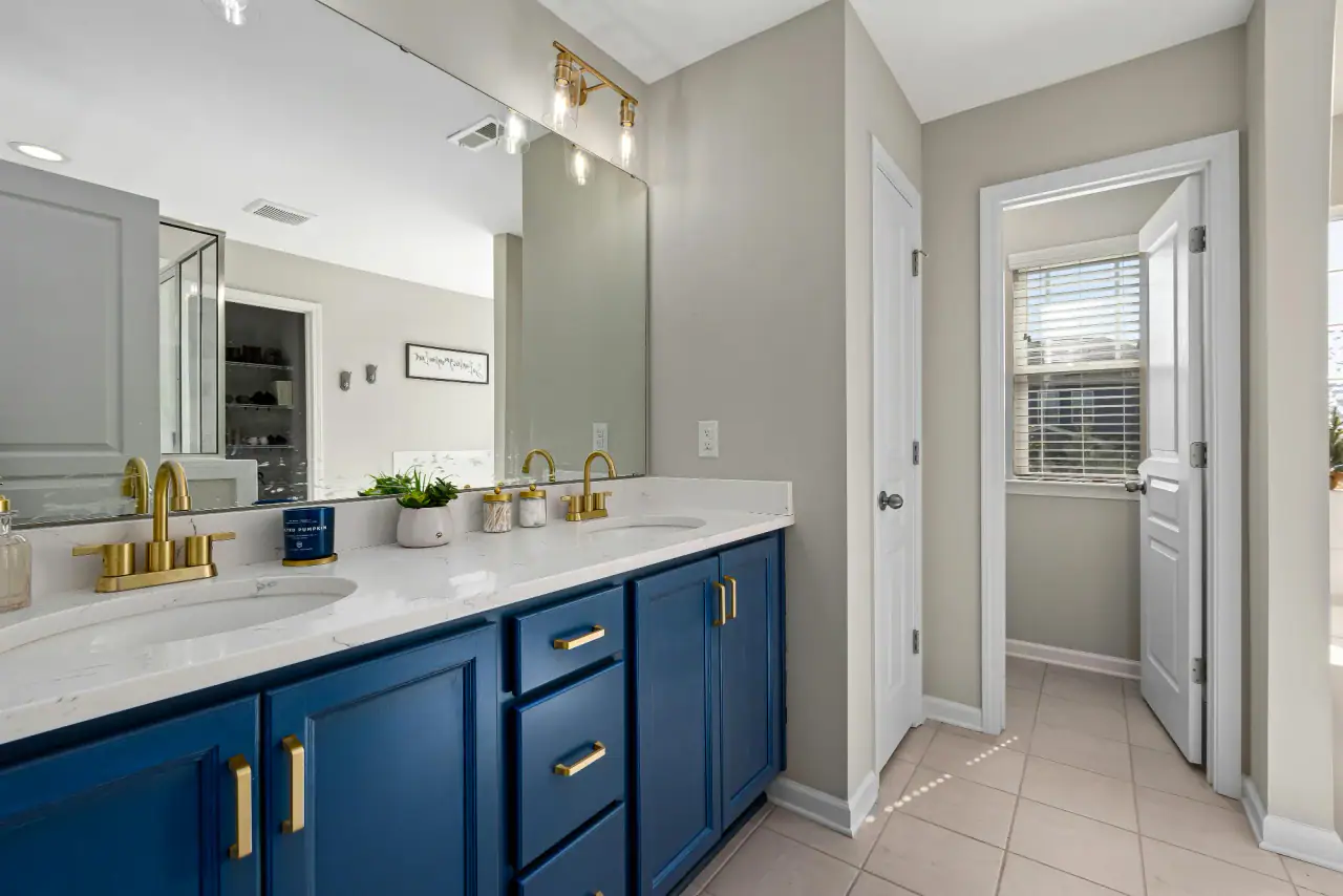 Remodeled bathroom with new vanity lights and outlets