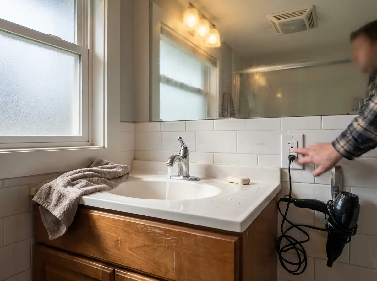GFCI outlet and vanity lighting in a Granbury bathroom