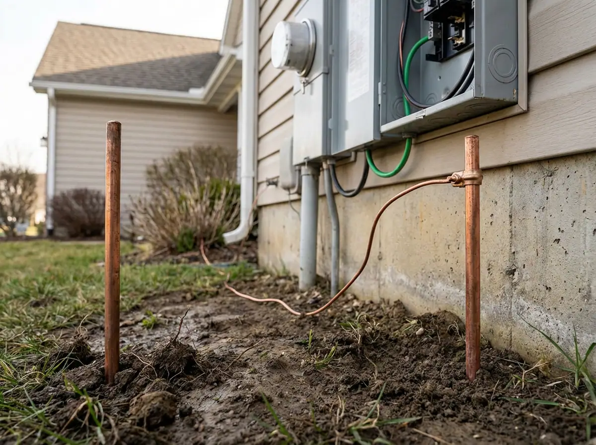 Grounding wire and ground rod connection for a home electrical system