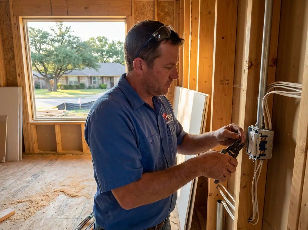 Electrical inspector reviewing new wiring in a home addition